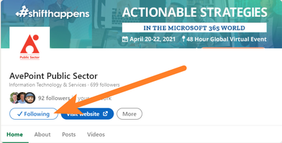 "Follow" the AvePoint Public Sector LinkedIn page for notifications every time we go live!