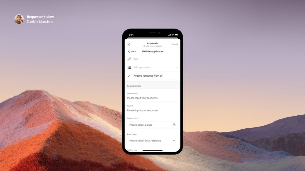 Submit Approval Request on Teams mobile