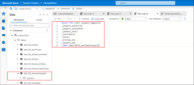 Figure 5: Databases created by the “Customer Feedback Analytics” already infused with sentiment analysis results