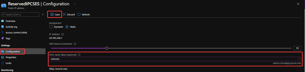Configure DNS name on public IP