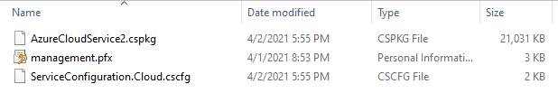 Package result for a classic Cloud Service project (certificate isn't from package process)