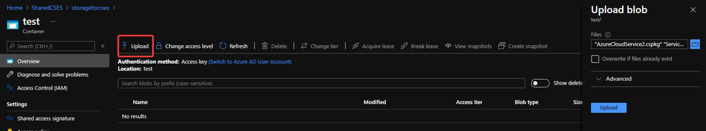 Upload .cspkg and .cscfg to Storage container