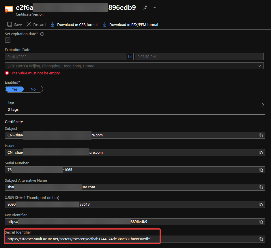 Find secret URL of certificate 2