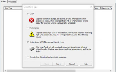 Collect memory dumps for a first-chance exception, when it occurs