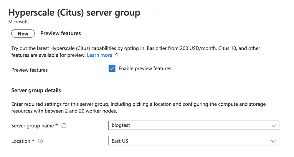 Figure 1: As of the date of publication of this blog post, the Basic tier is a preview feature, so make sure to click Enable Preview Features.