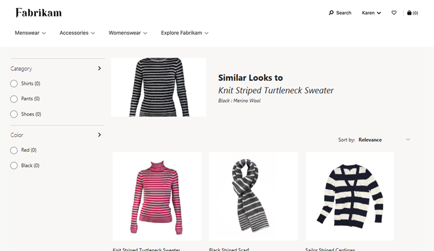 A screen showing a range of striped clothing as part of a 