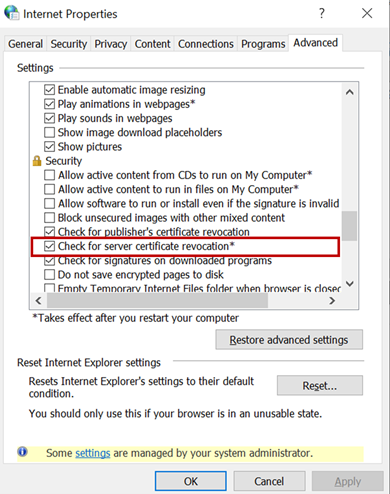 check for server certificate revocation