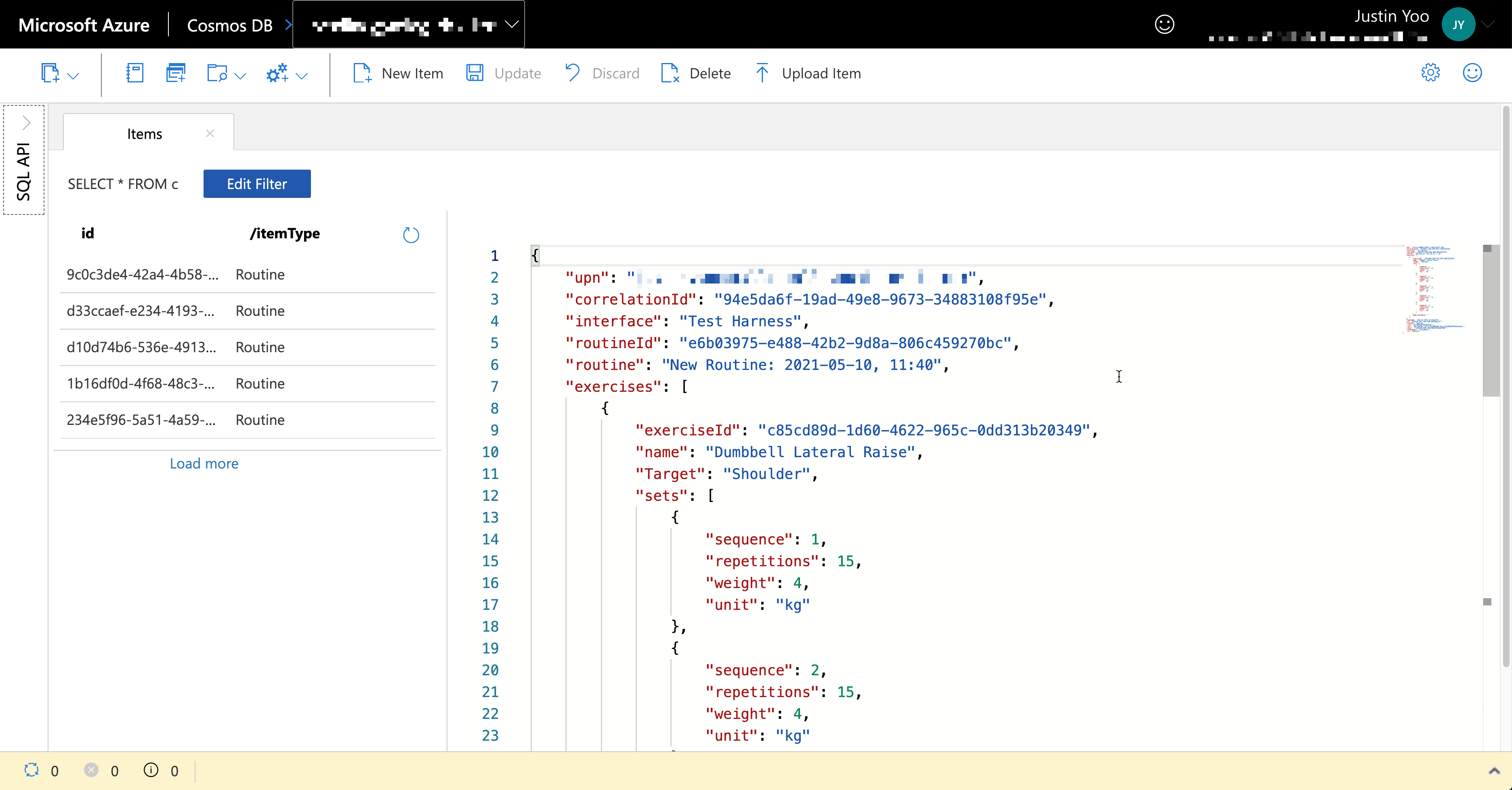 Gym Logs in Cosmos DB