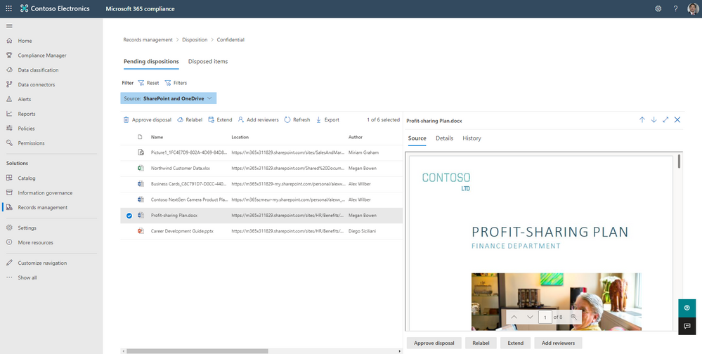 Figure 2: The review disposition screen, showing the list of items requiring approval and a document preview