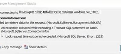 'Lock request time out period exceeded' when connecting to the database from SSMS