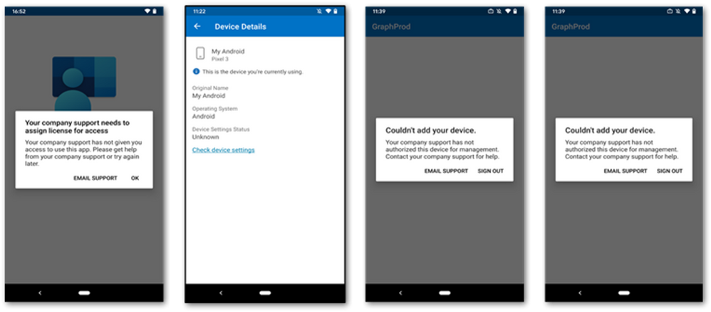 Common error messages users might see when enrolling an Android device