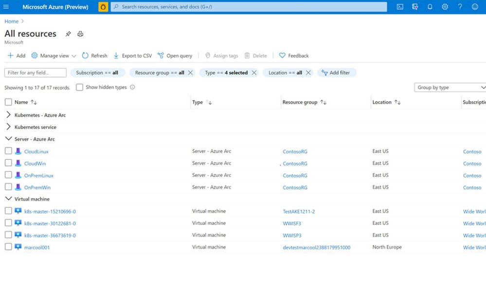 Azure Arc and Azure resources in the Azure Portal