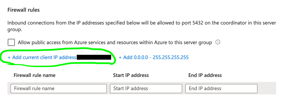 Figure 4: For firewall rules, add current client IP address.