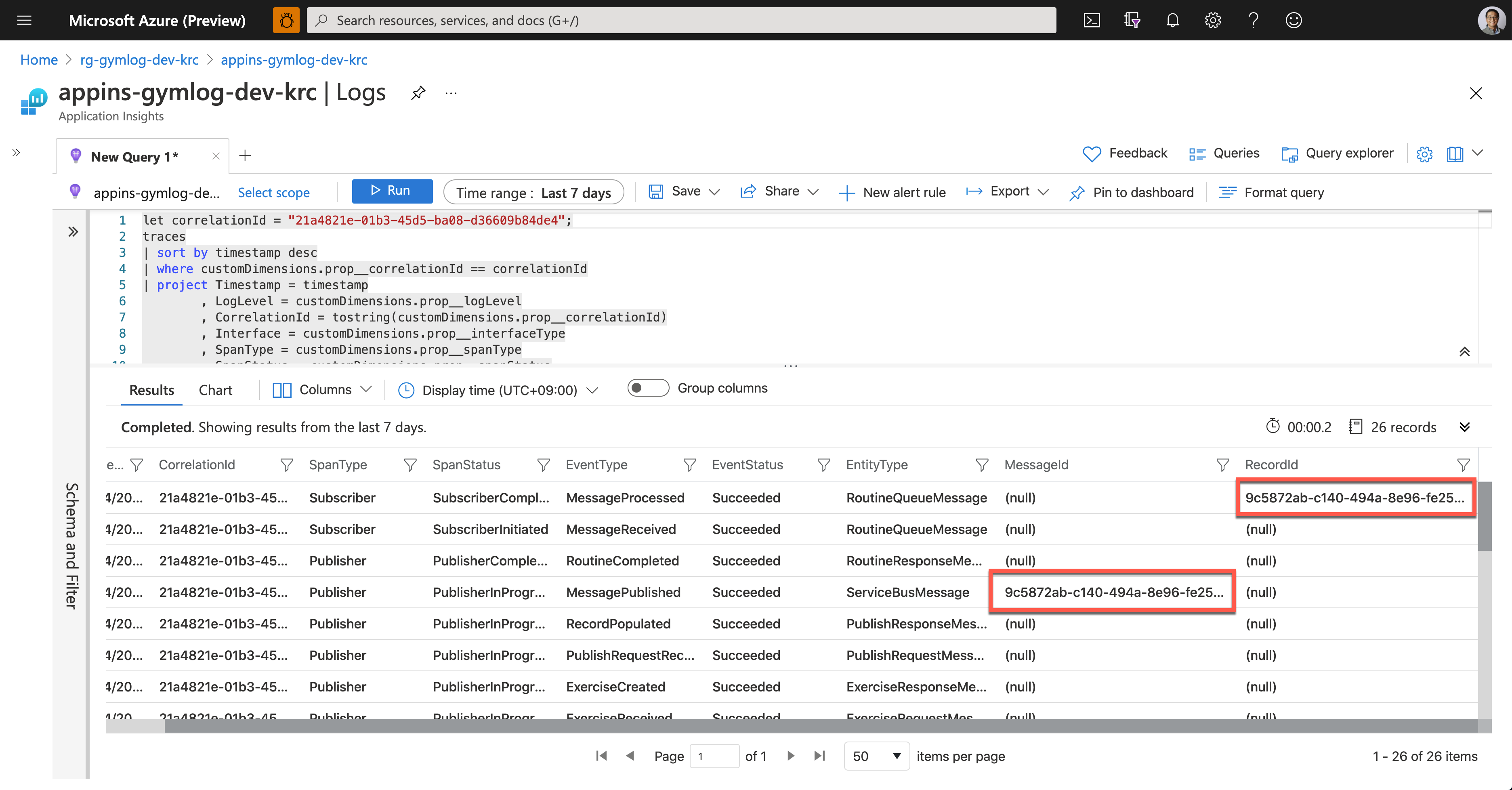 Application Insights Kusto Query Result - Succeeded