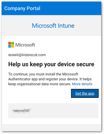 Example screenshot of the "Help us keep your device secure" message