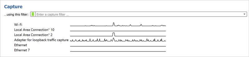 The Capture screen in Wireshark