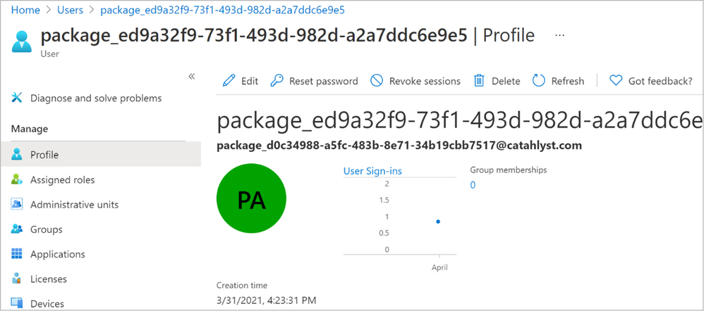 Figure 11: Bulk Token user account in AAD