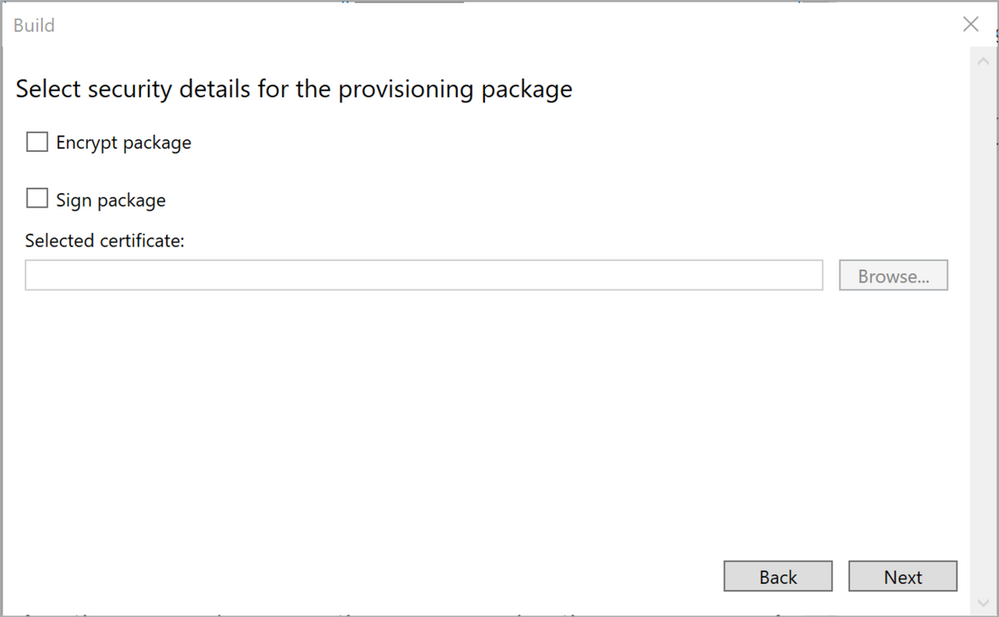 Figure 19: Security details for the provisioning package