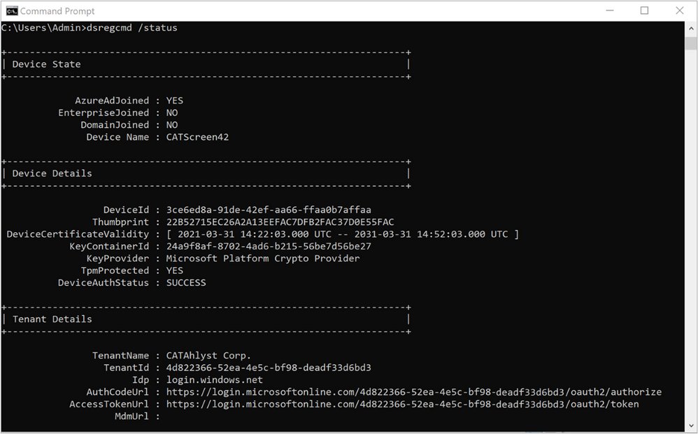 Figure 25: Device Domain Status - Post Azure AD join