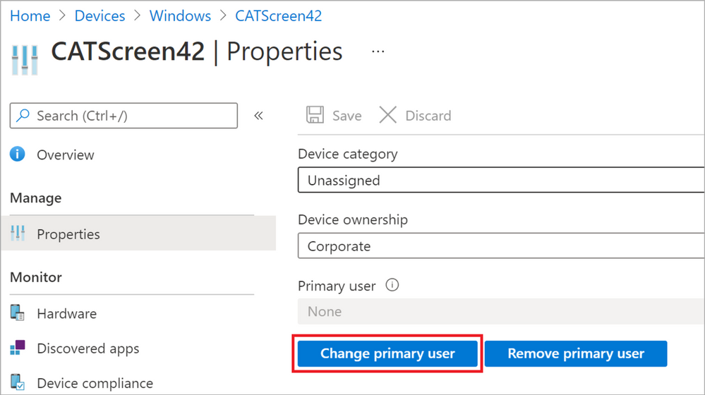 Figure 30: Change primary user for a device