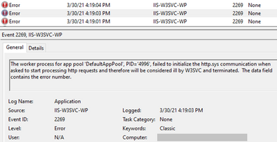 Event ID 2269 (HTTP.SYS communication error)