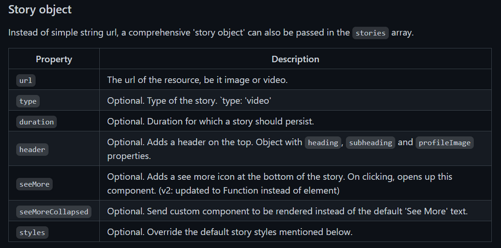 Story object properties