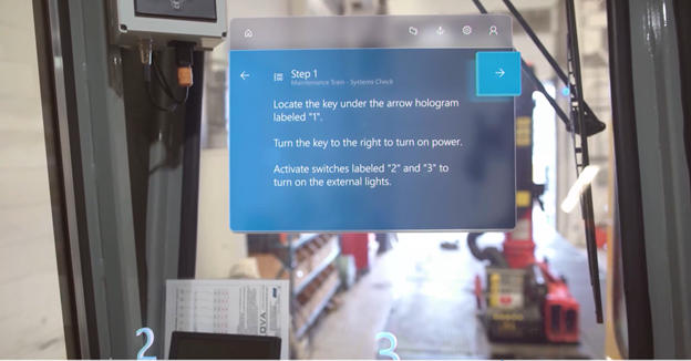 Step-by-step holographic instruction card is displayed directly over the object