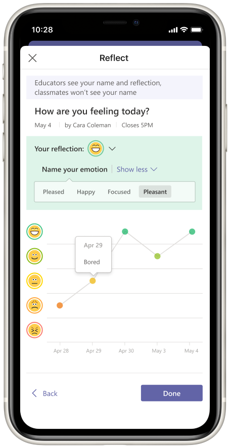 Student journal in Reflect