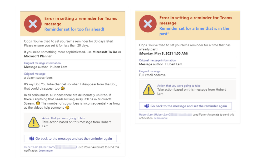 Cards reminding users of input error