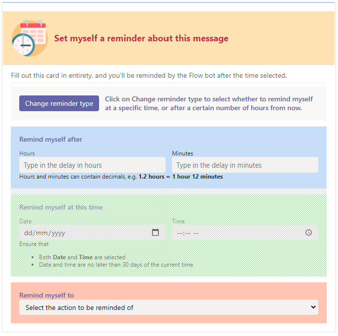 The reminder setting card, with an initially invisible container
