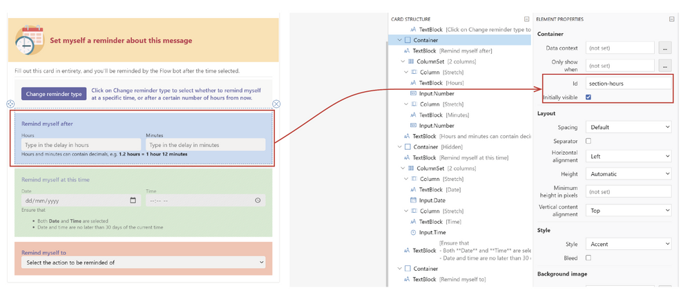 The ID and initial visibility of the blue container