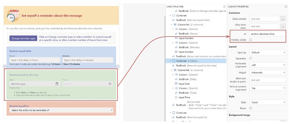 The green container should initially be invisible