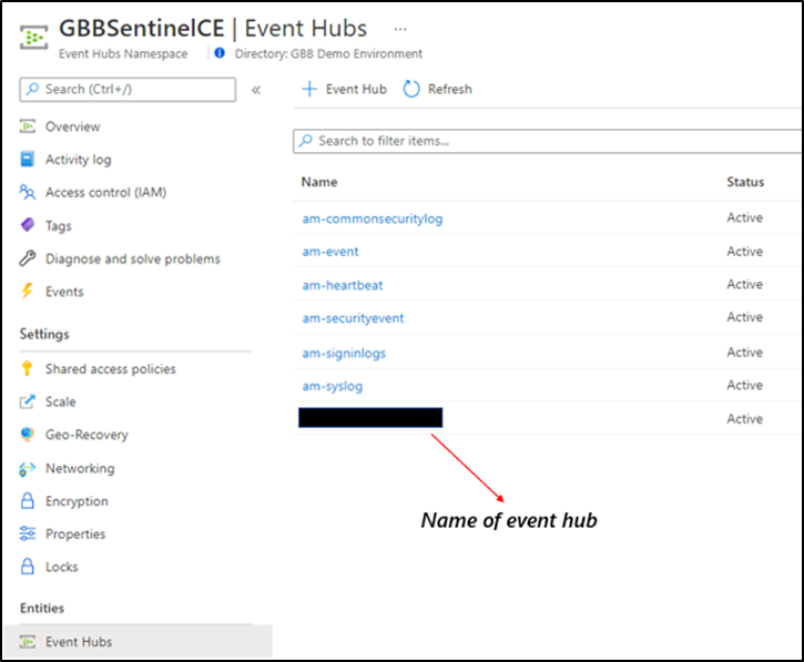 Create the event-hub namespace AND the event-hub.  Record the resource ID of the namespace and name of the event-hub for use when creating the streaming API.