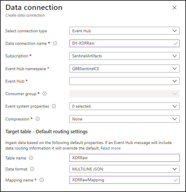 Create a data connection only after you have created the RAW table and the mapping.