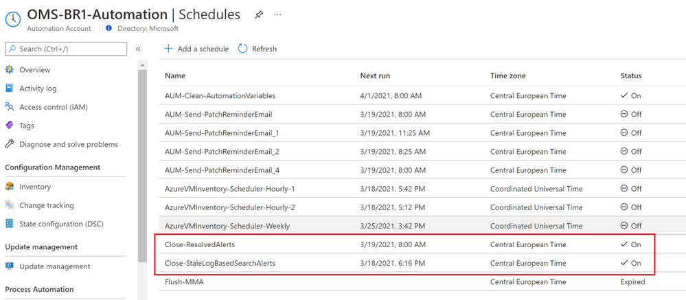 Azure Automation Schedules