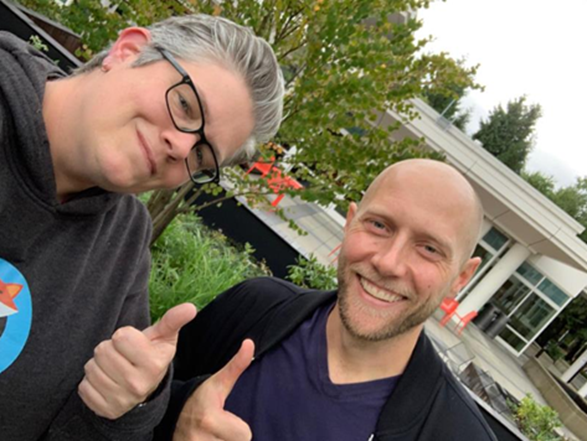 Lucas Joppa, Chief Environmental Officer at Microsoft with Sarah on filming day - September 2019