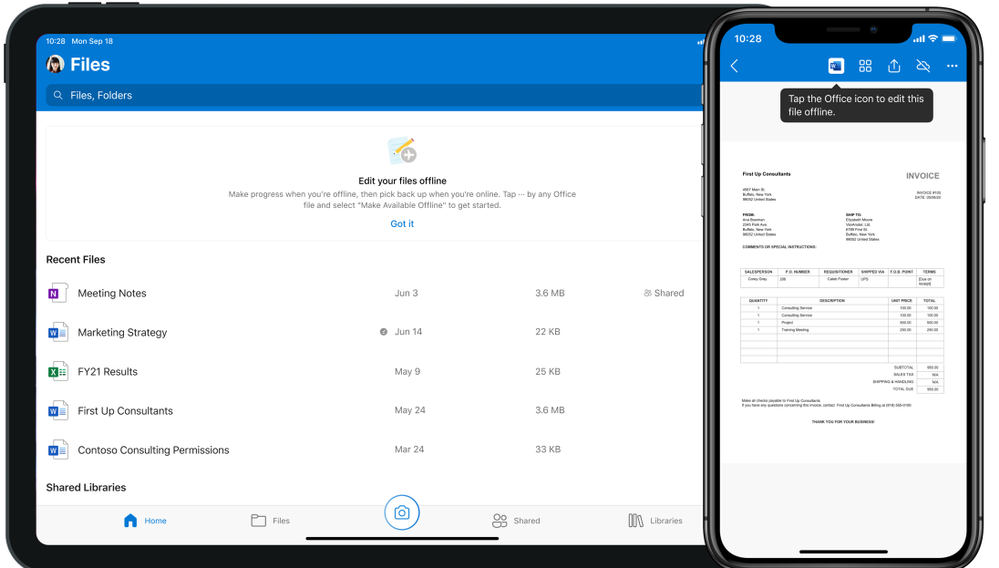 iOS and iPadOS users will be able to edit Office documents that they have marked for offline use in the OneDrive mobile app