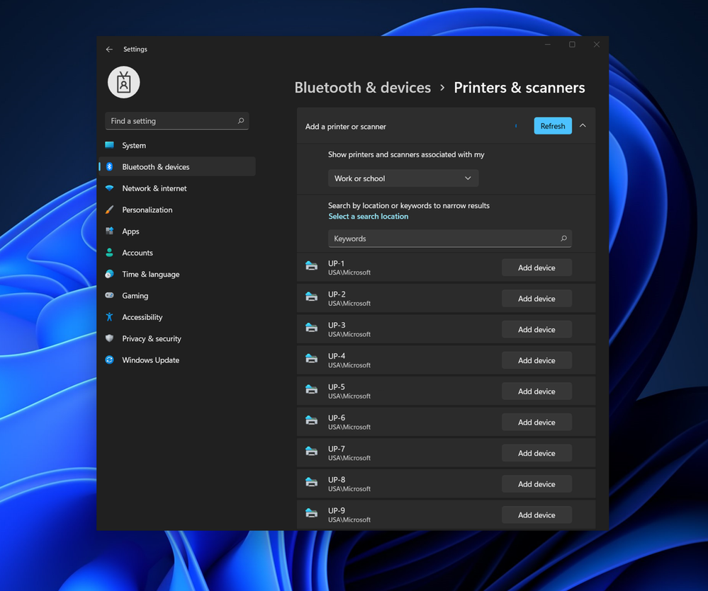 Adding a printer in the Windows 11 Settings app