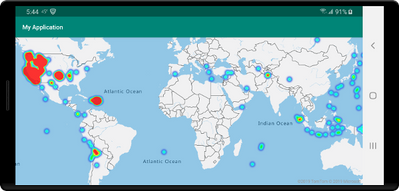 Map showing points as a heat map