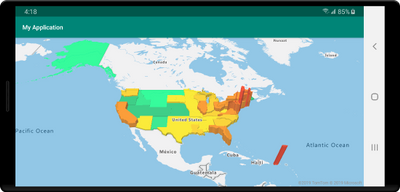 Map with extruded polygons or state boundaries