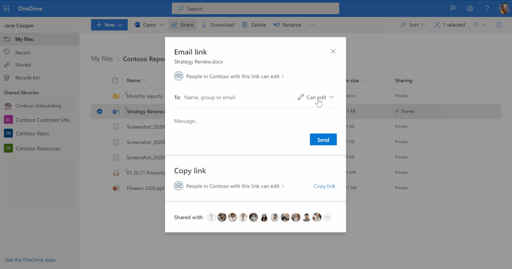 Intuitive access to link settings for updating sharing permissions.