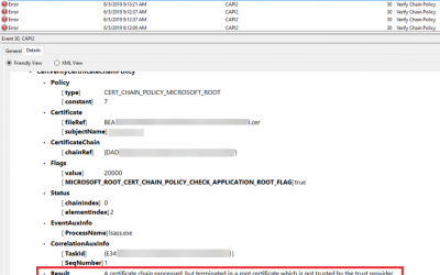 403.16 error : “Root certificate which is not trusted by the trust provider. (0x800b0109)”