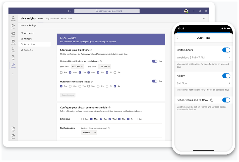 Introducing quiet time settings to silence after-hours mobile notifications from Teams and Outlook