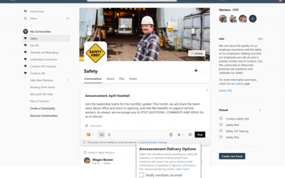 Essential announcements in Yammer are now generally available