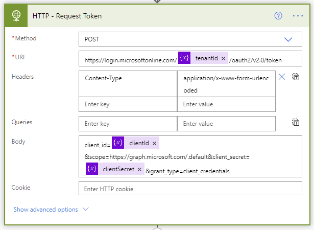 Request token step of the Flow