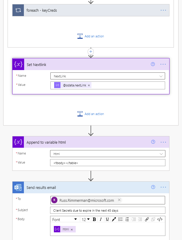 End of the flow including send email