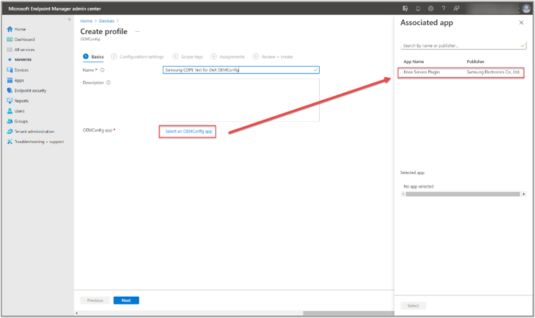 Assigning the Known Service Plugin to the newly created OEMConfig profile.