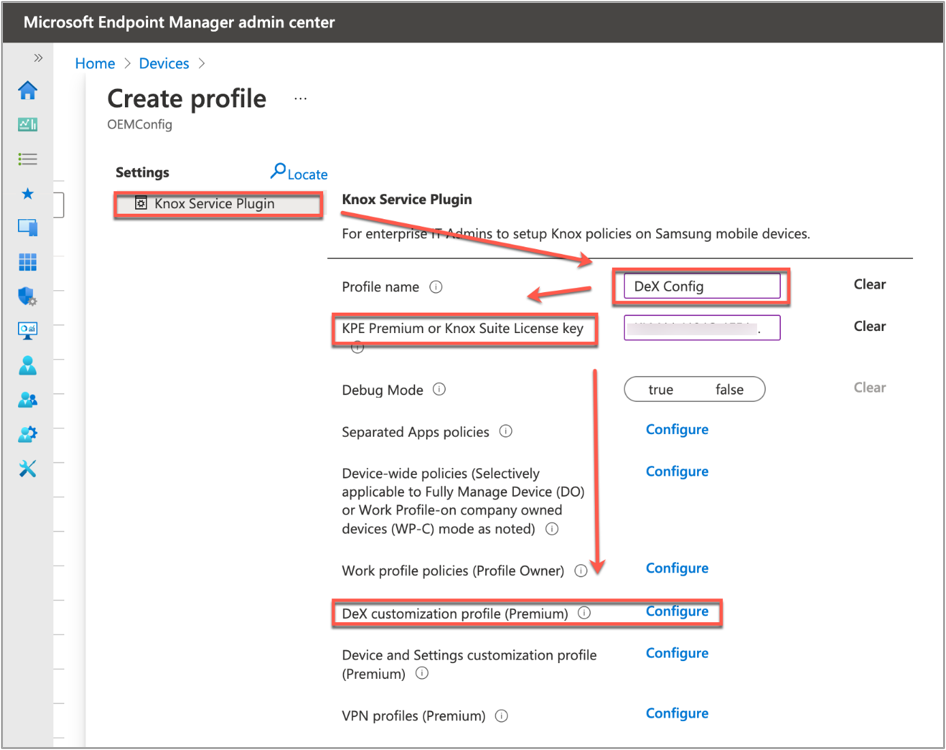 Creating a new OEMConfig policy named "Samsung COPE Test for DeX OEMConfig".