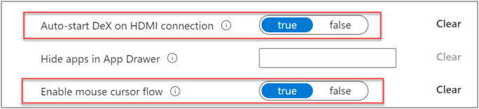 Configured settings under the "DeX customization profile (Premium)" setting.