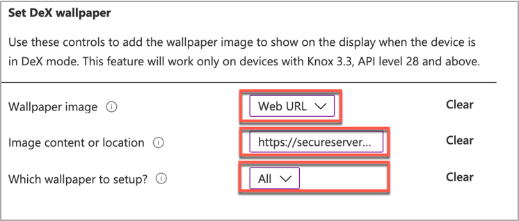 Configuring a custom wallpaper image that will show when a device is in DeX mode.